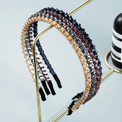 Winding String Crystal Thin Edge Headband Female Fashion Super Flash Party Hair Pressing Shampoo Headwear - Korvel