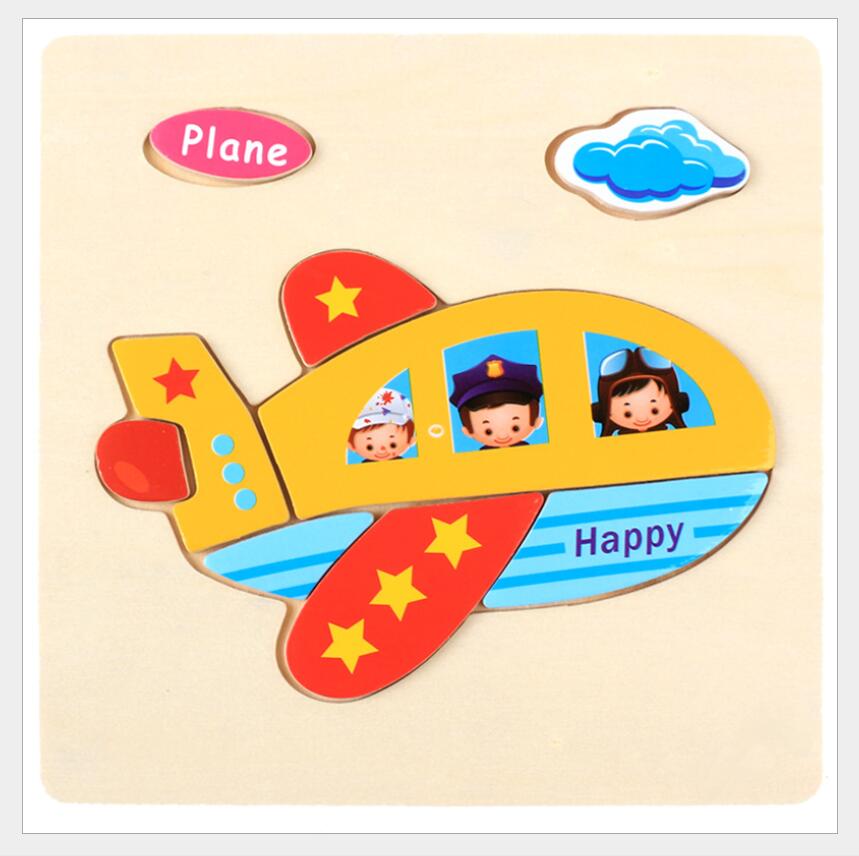 3D Puzzle Wooden Toys For Children Cartoon Animal Vehicle Wood Jigsaw Kids Baby Early Educational Learning Toy #L505 - Korvel