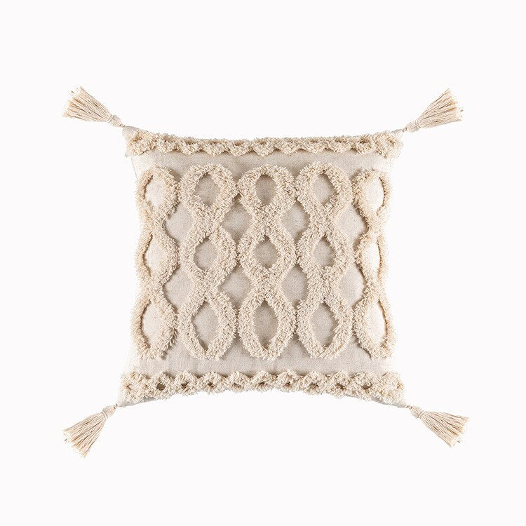 Tassels Cushion Cover 45x45cm Beige White Pillow Covers Decorative Pillow Case Square Home Boho Decor Macrame Pillowcase - Korvel
