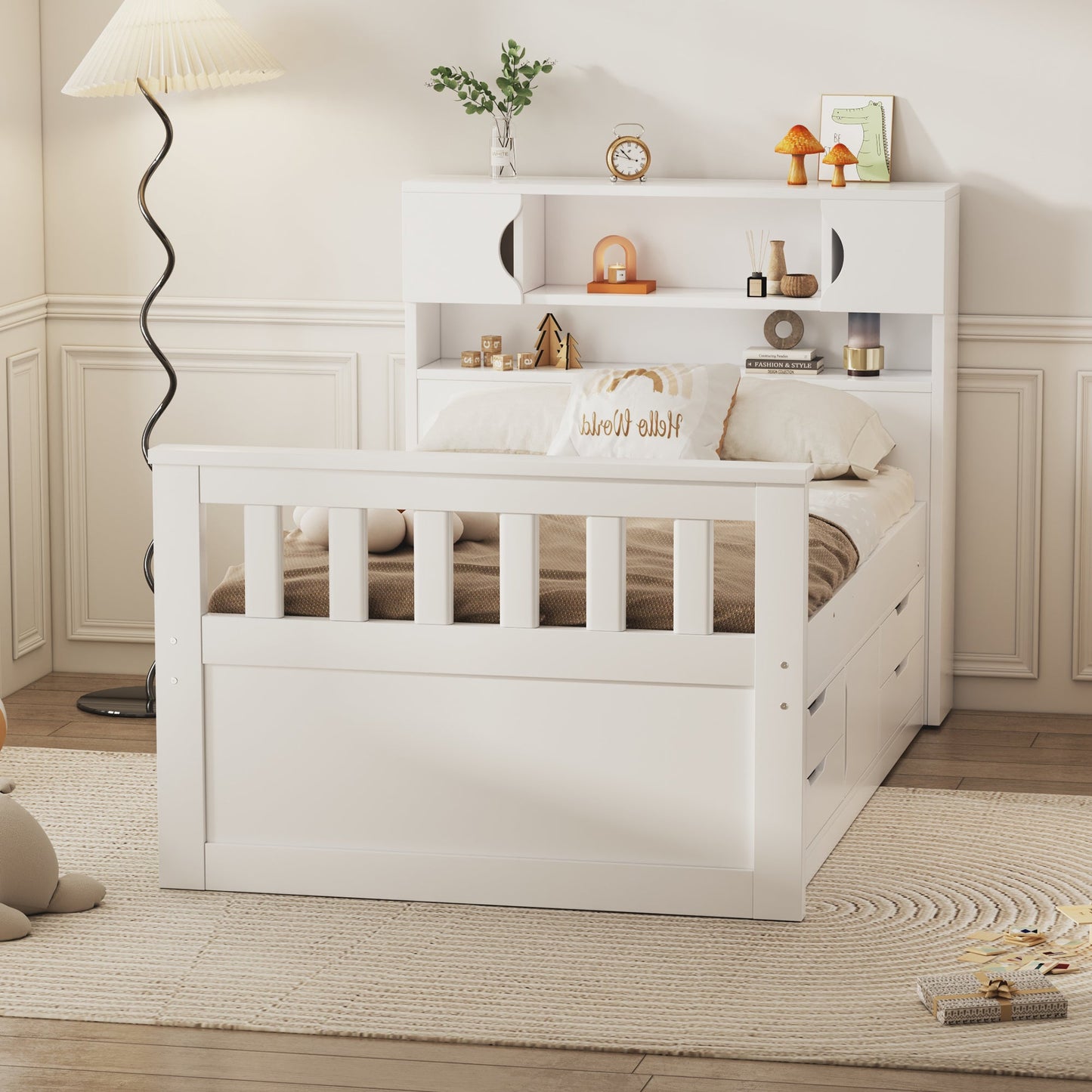 Cama plataforma tamaño twin Captain con almacenamiento en blanco