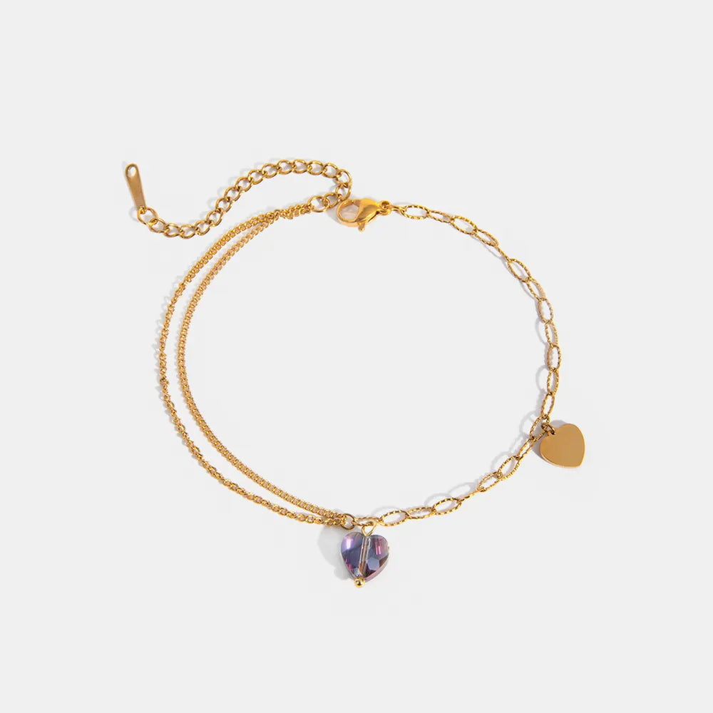 Stainless Steel Synthetic Crystal Heart Anklet Bracelet - Korvel