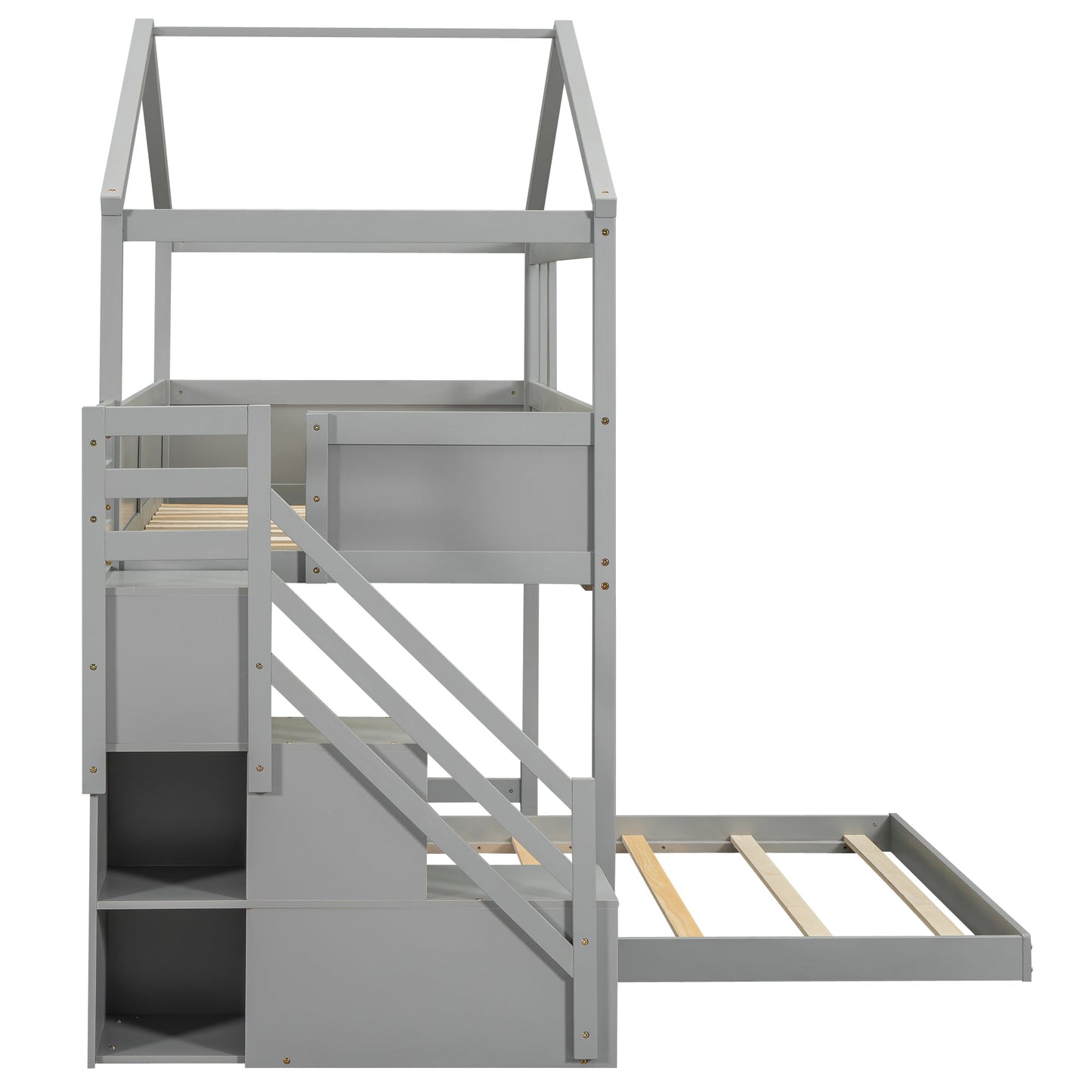 Twin over Full House Bunk Bed with Storage Staircase and Blackboard Gray - Korvel