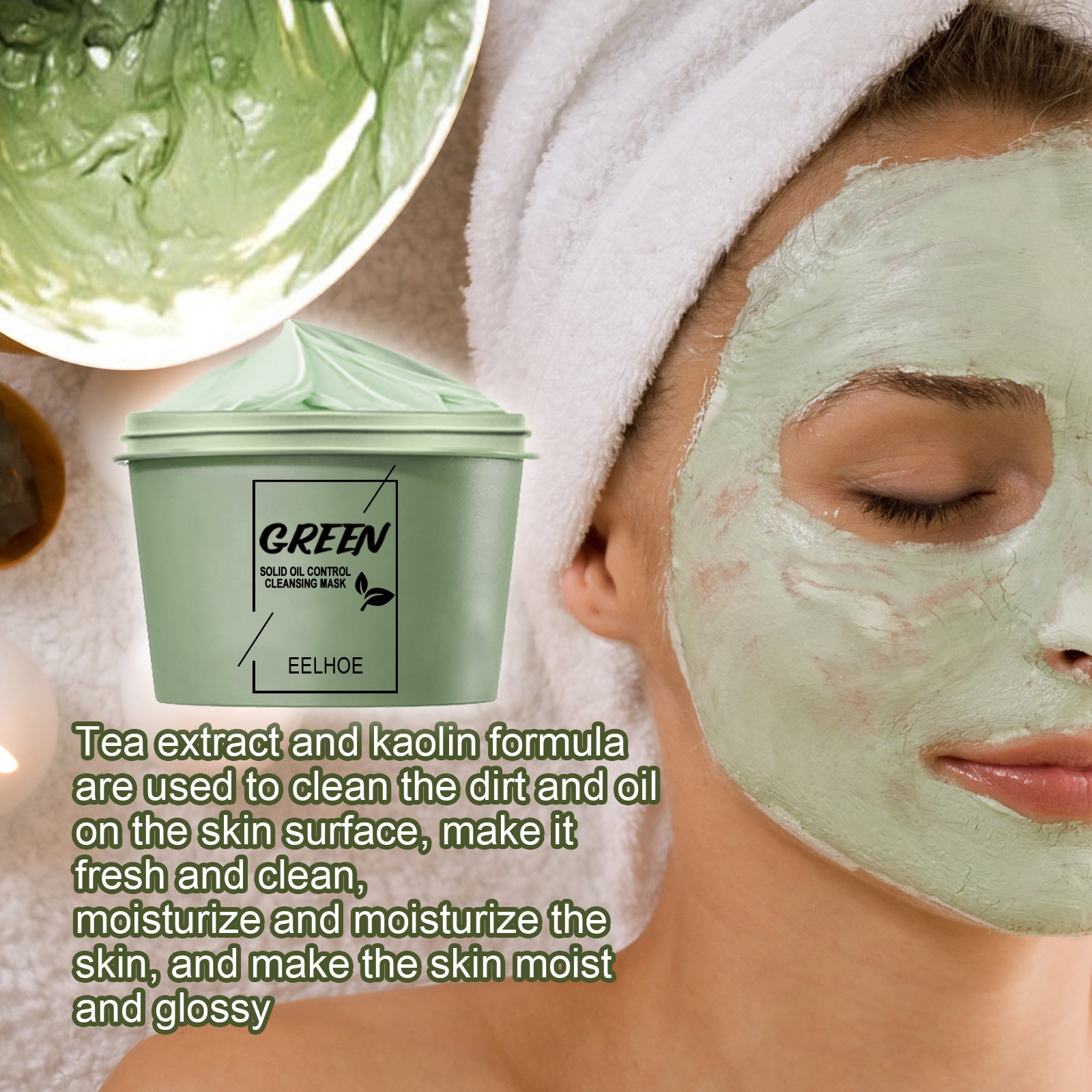 Green Tea Mud Mask, Cleansing Face Moisturizing And Hydrating Pore Cleaning Smear Mask - Korvel