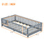 Twin Size Bed Floor Bed with Safety Guardrails and Door for Kids, Gray - Korvel