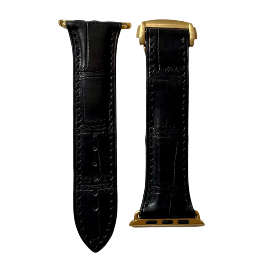 Bracelet Apple Watch en alligator noir mat