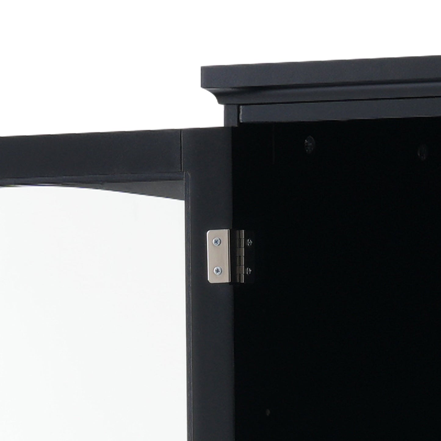 Tall Bathroom Storage Cabinet with Glass Doors, Free-Standing, Two Drawers, and Adjustable Shelves, MDF Board, Painted Black - Korvel