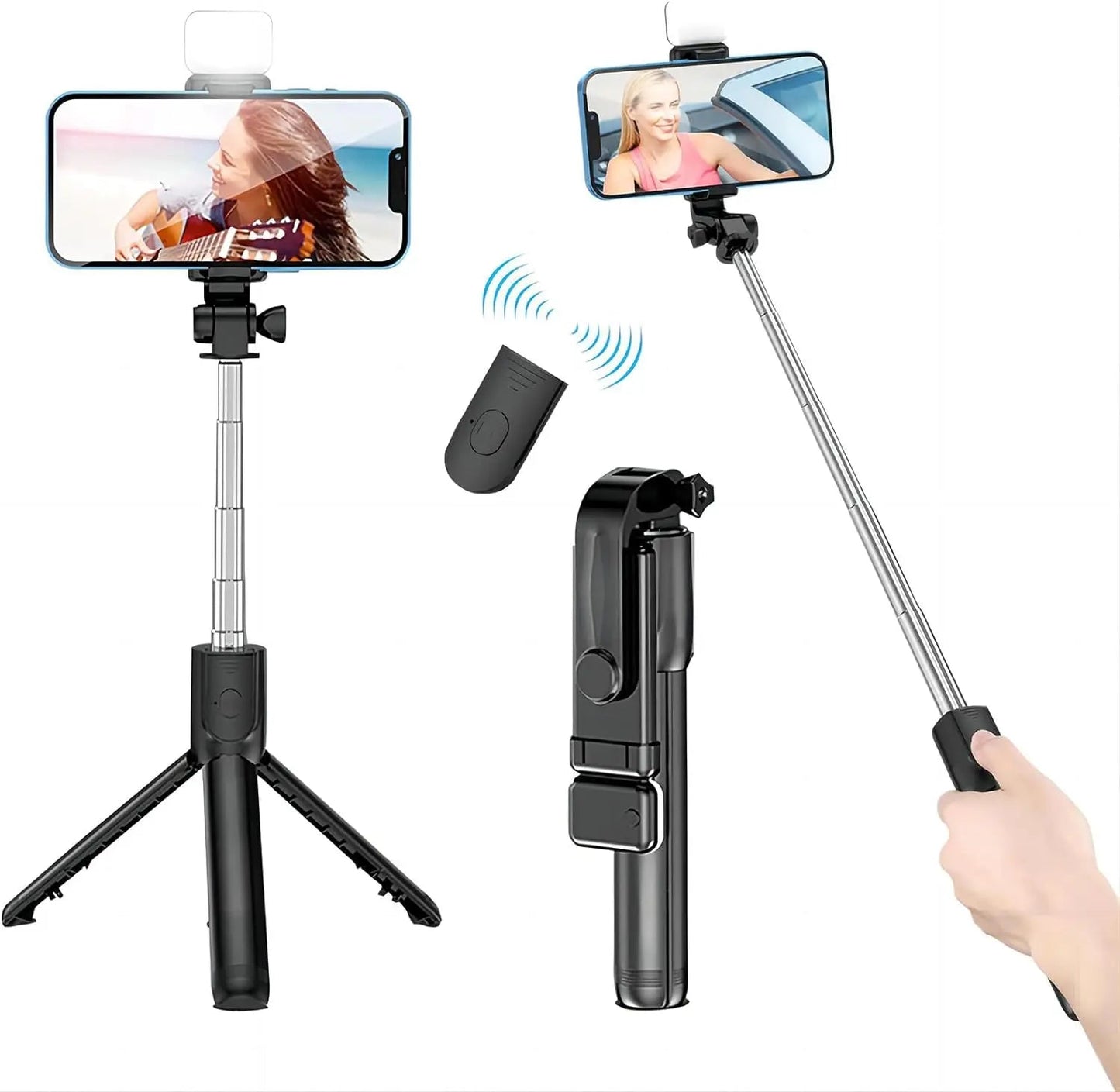 Selfie Stick with Fill Light Extendable Selfie Stick Tripod with Wireless Remote and Phone Holder Group Selfies For All  phones - Korvel