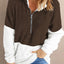 Color Block Half Zip Long Sleeve Fuzzy Sweatshirt