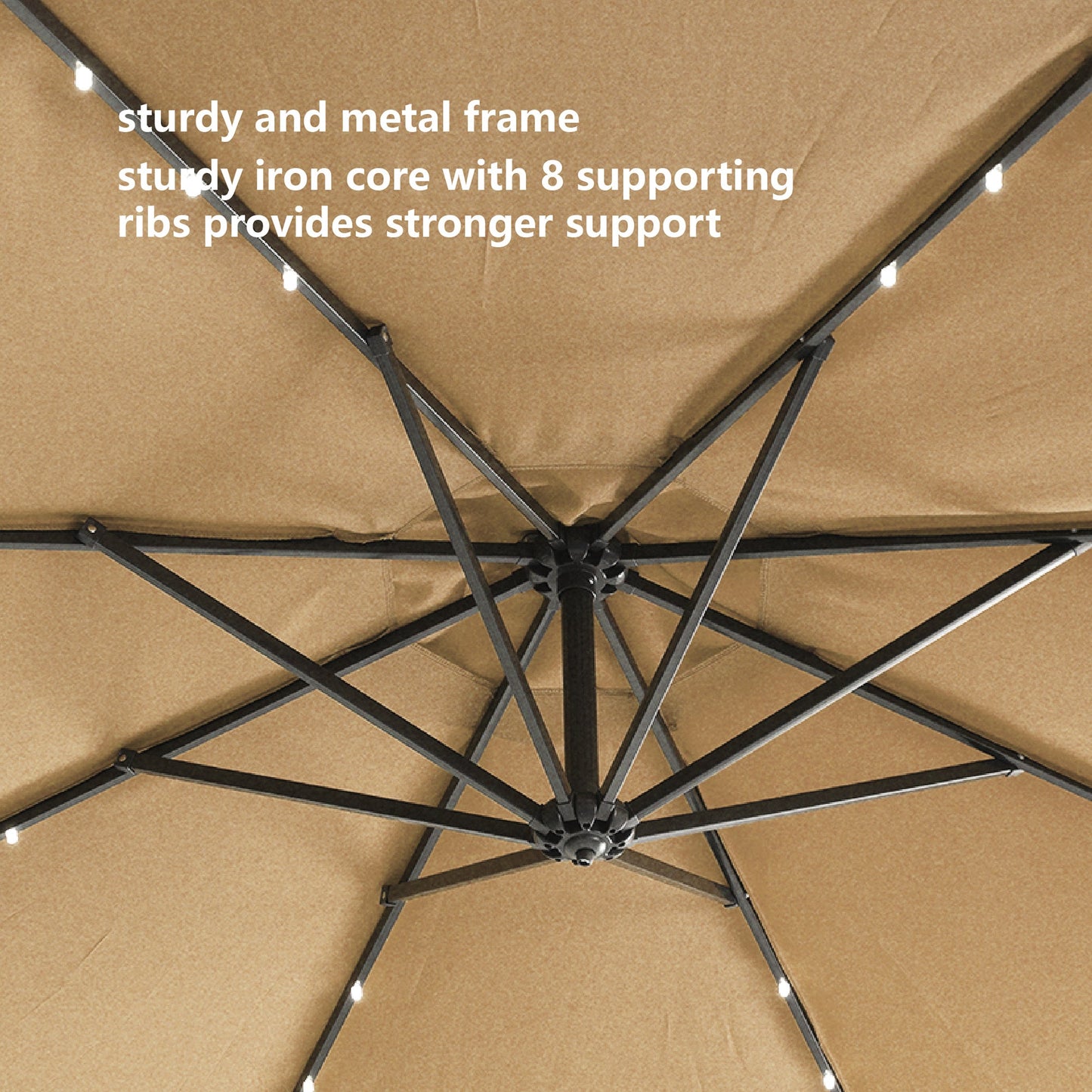 10 FT Solar LED Patio Umbrella with Easy Open Adjustment - Taupe