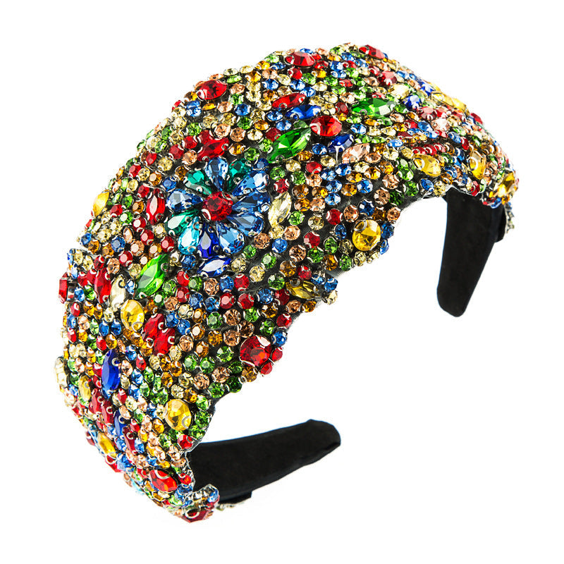 New Oversized Exaggerated Gypsophila Color Rhinestone Wide-Brimmed Headband Female Net Celebrity Fabric Personality Headwear - Korvel