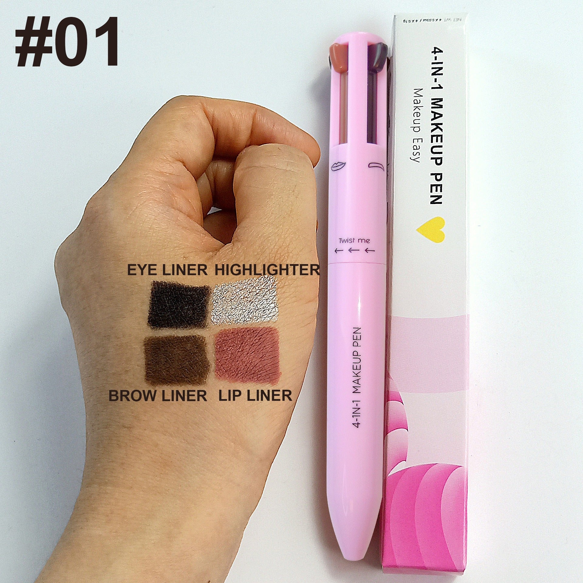 4 In 1 Eyebrow Pencil Waterproof Drawing Eye Brow Makeup Pen Long-Wear Eyeliner Eyebrow Highlighter Stick Makeup Cosmetic Tool - Korvel