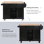 Kitchen trolley with rubber wood leaf countertop, 5-wheel kitchen island, storage cabinet and 3 dining drawers, black - Korvel