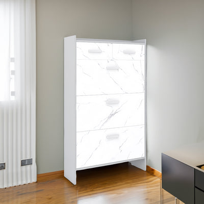 High Glossy Marble Color Shoe Rack with 3 Doors and 2 Drawers