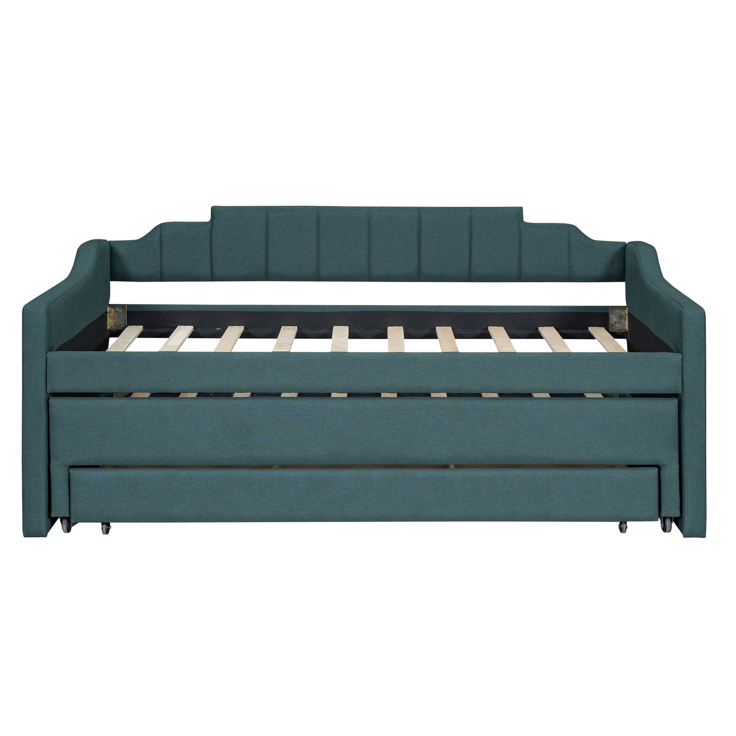 Twin Size Upholstered Daybed with Trundle and Three Drawers,Green - Korvel