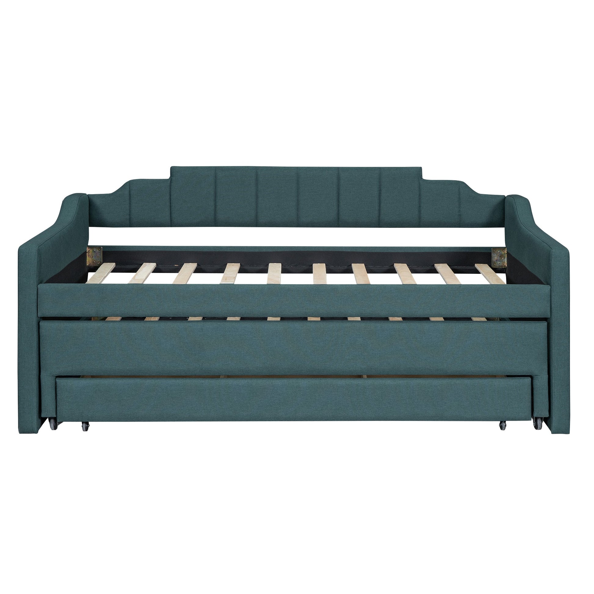 Twin Size Upholstered Daybed with Trundle and Three Drawers,Green - Korvel