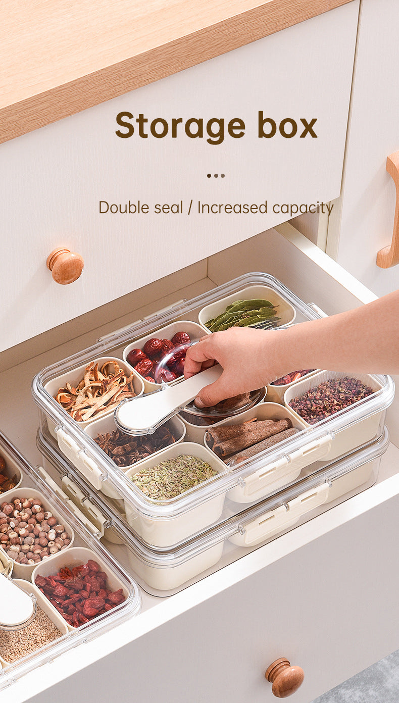 Design Sealed Snackle Storage Box With 9pcs Divider Plastic Divided Veggie Tray With Lid And Handle - Korvel