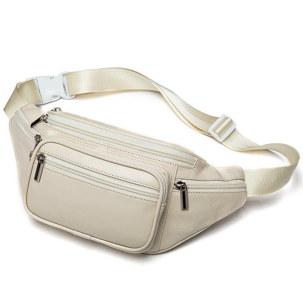 Men's sheepskin waist bag outdoor black mobile phone sheepskin bag leisure sports crossbody chest bag - Korvel