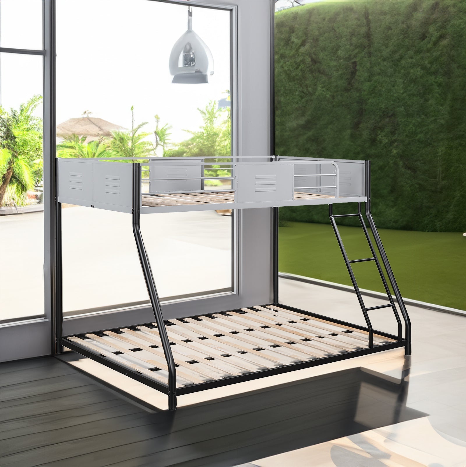 Full double-layer metal bed/heavy-duty sturdy metal/noise reduction/safety ventilation board guardrail - Korvel