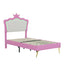 Twin Size Upholstered Bed Frame with LED Lights - Pink & White