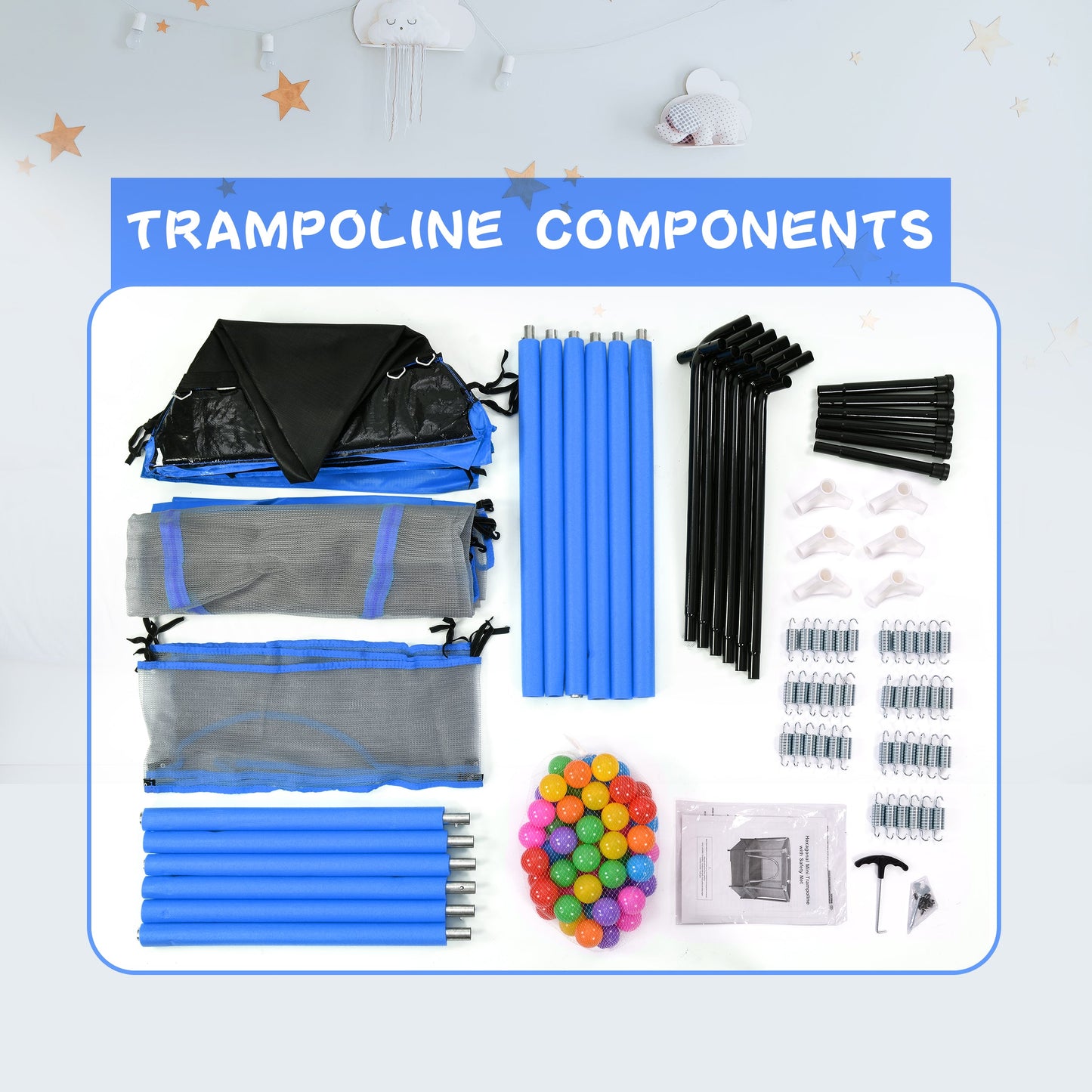 55'' Toddlers Trampoline with Safety Enclosure Net and Balls, Indoor Outdoor Mini Trampoline for Kids - Korvel