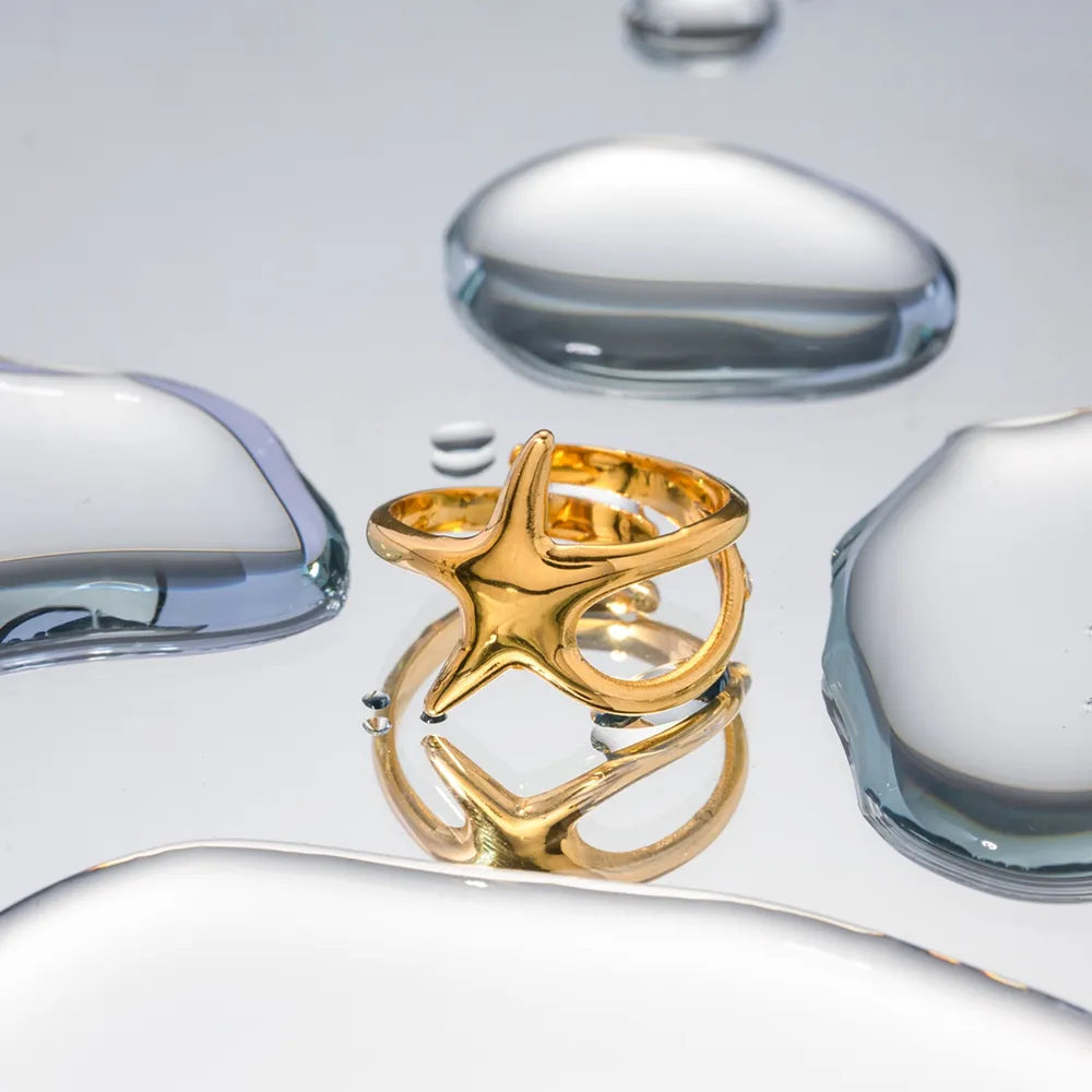 Gold-Plated Stainless Steel Star Ring - Korvel