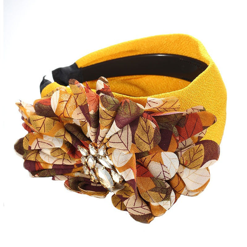 Diamond inlaid fabric flower toothed anti slip exaggerated headband - Korvel