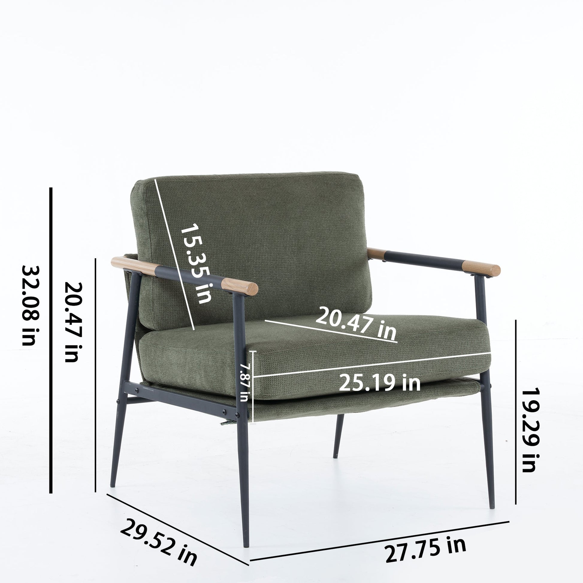 Soft cushioned reading chair with plush fabric, modern armchair with metal frame, green - Korvel