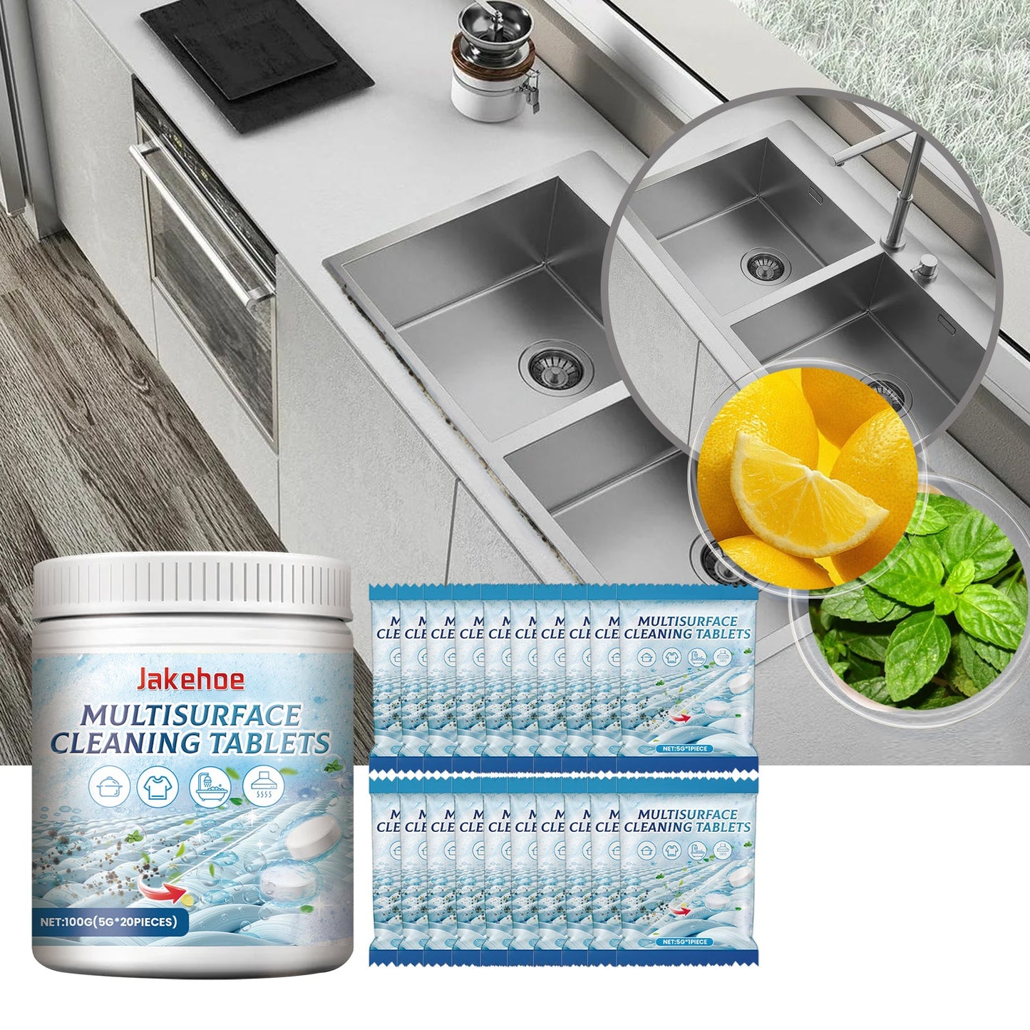 Multi-Surface Cleaning Effervescent Tablets, Cooktop Tile Bathroom Kitchen Mildew Stains Clean And Clean - Korvel