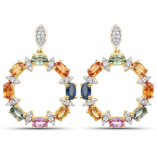 Boucles d'oreilles en argent sterling .925 avec saphirs multi véritables de 4,12 carats