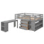 Low Study Full Loft Bed with Cabinet Shelves and Rolling Portable Desk Multiple Functions Bed- Gray - Korvel
