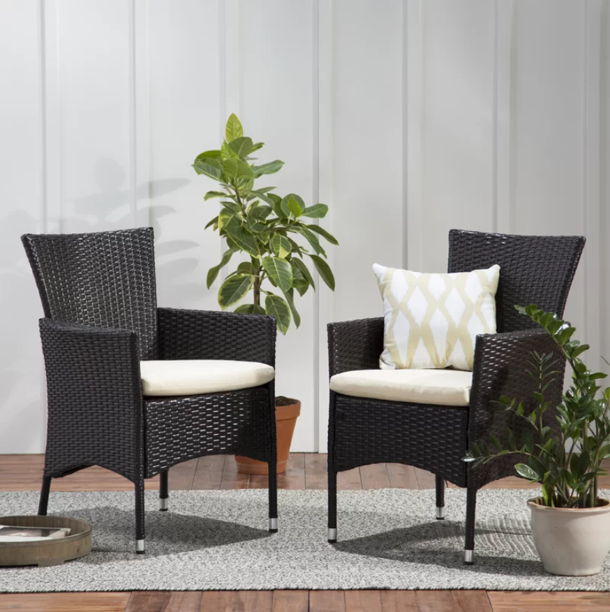 Clementine Outdoor Multibrown PE Wicker Dining Chairs (Set of 2) - Korvel