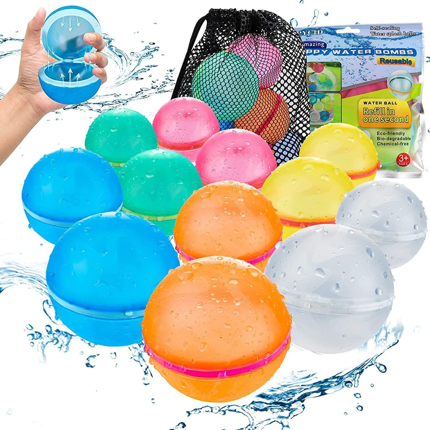 12 PCS Reusable Water Balloons, Refillable Magnetic Water Balls for Outdoor Games, Self Sealing Water Splash Bomb Quick Fill for - Korvel