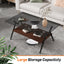 Rectangle Coffee Table with Tempered Glass top and Brown MDF Shelf, Modern Table for Living Room, Gray Glass - Korvel