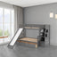 Lit superposé jumeau sur grand lit avec rangement et toboggan - Gris