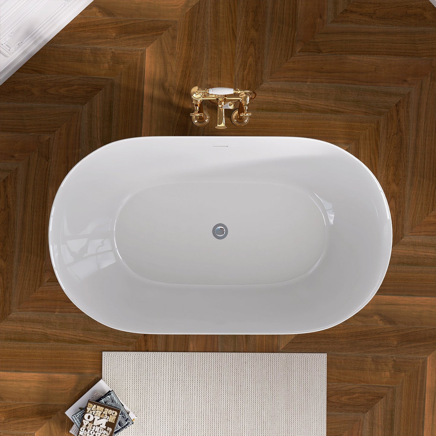 51 Inch Acrylic Freestanding Bathtub Contemporary Soaking White Tub with Overflow and Pop-up Drain Glossy White - Korvel
