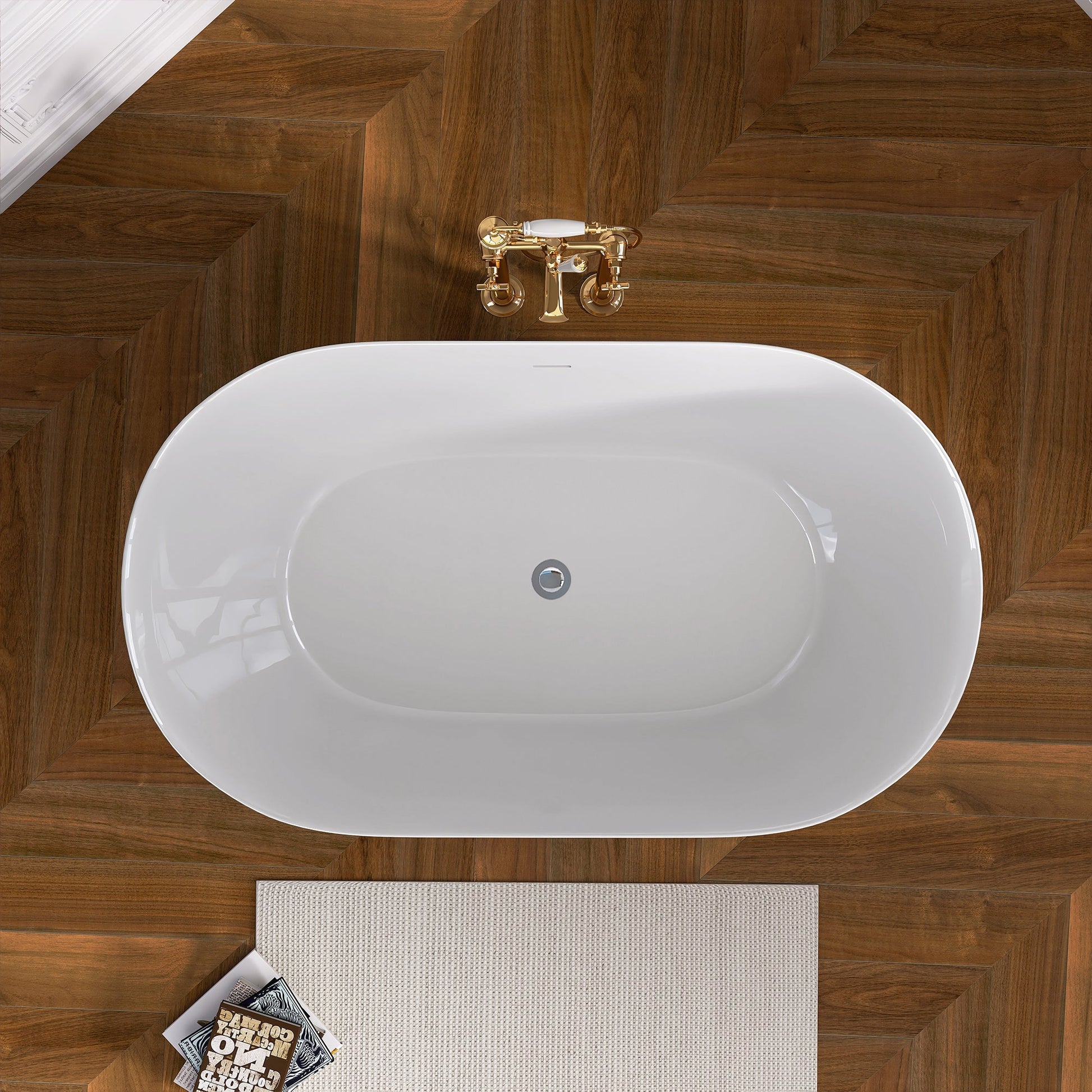 51 Inch Acrylic Freestanding Bathtub Contemporary Soaking White Tub with Overflow and Pop-up Drain Glossy White - Korvel