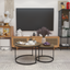 A set of nested coffee tables, 27.6-inch round coffee table, industrial wood veneer, with sturdy metal frame (brown) - Korvel