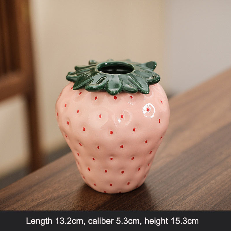 Strawberry ceramic vase, flower arrangement, living room home decoration ornament, hydroponic flower pot, high-end and high aest - Korvel