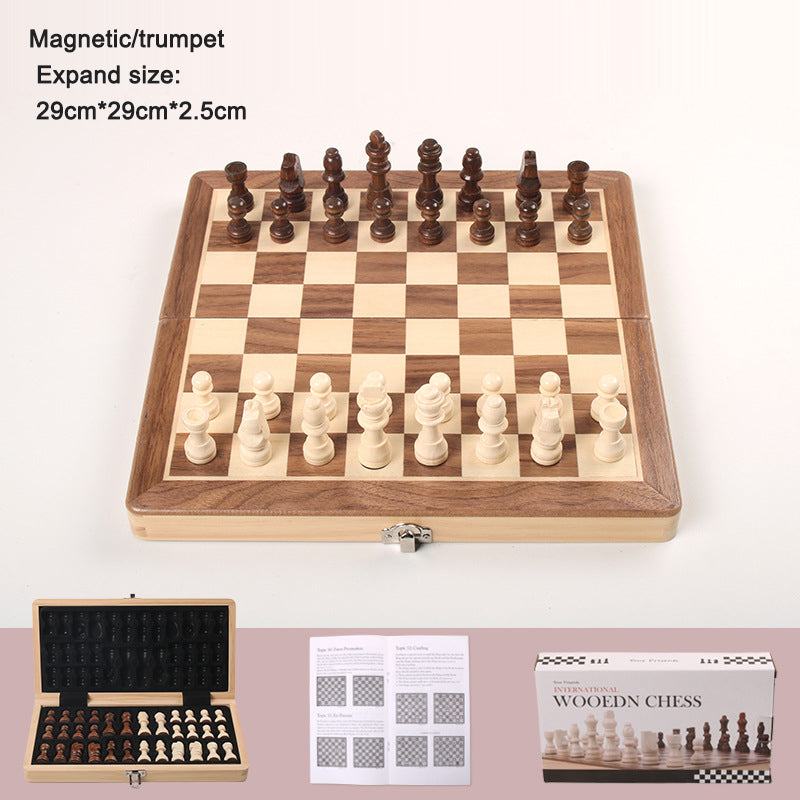 Magnetic Chess Folding Solid Wood Double Queen Set Chessboard Adult Board Game Children's Puzzle Toy - Korvel