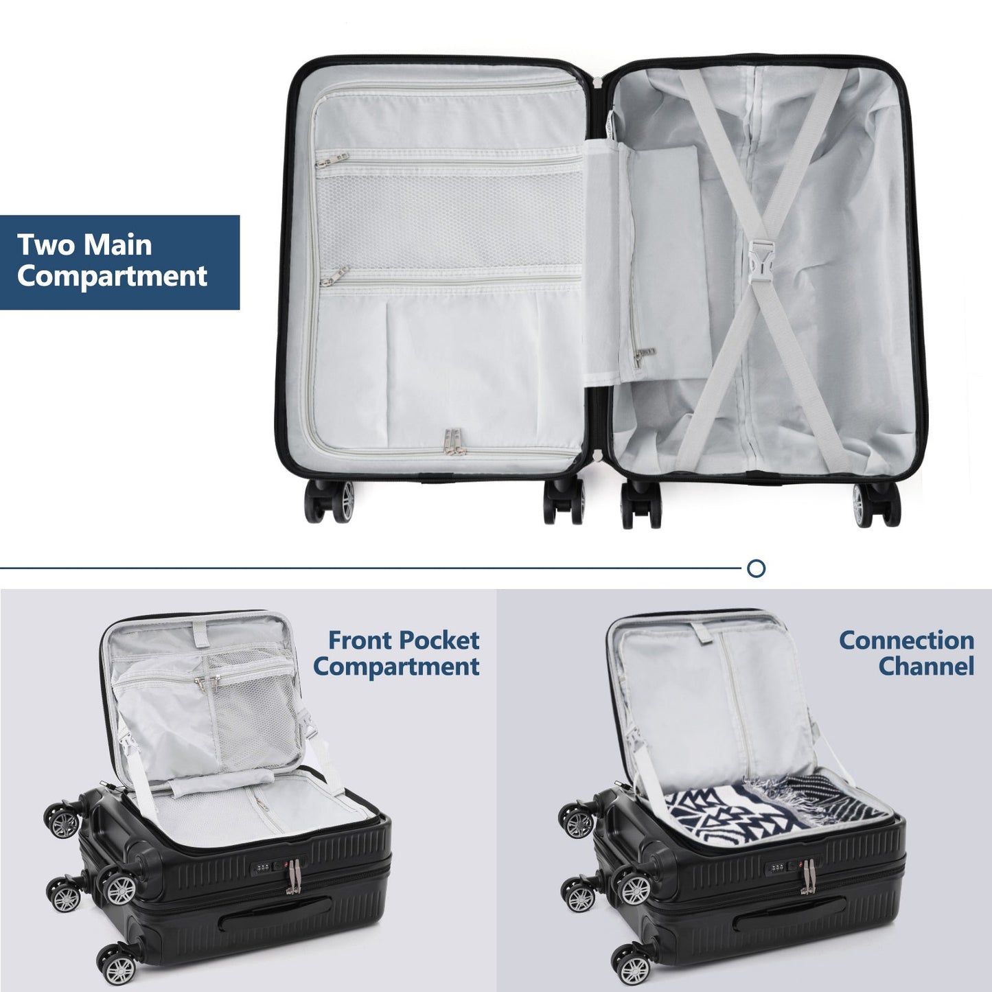 20-Inch Lightweight Carry-On Suitcase with USB Port