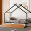 Twin Size Metal House Bed with Two Drawers - Black