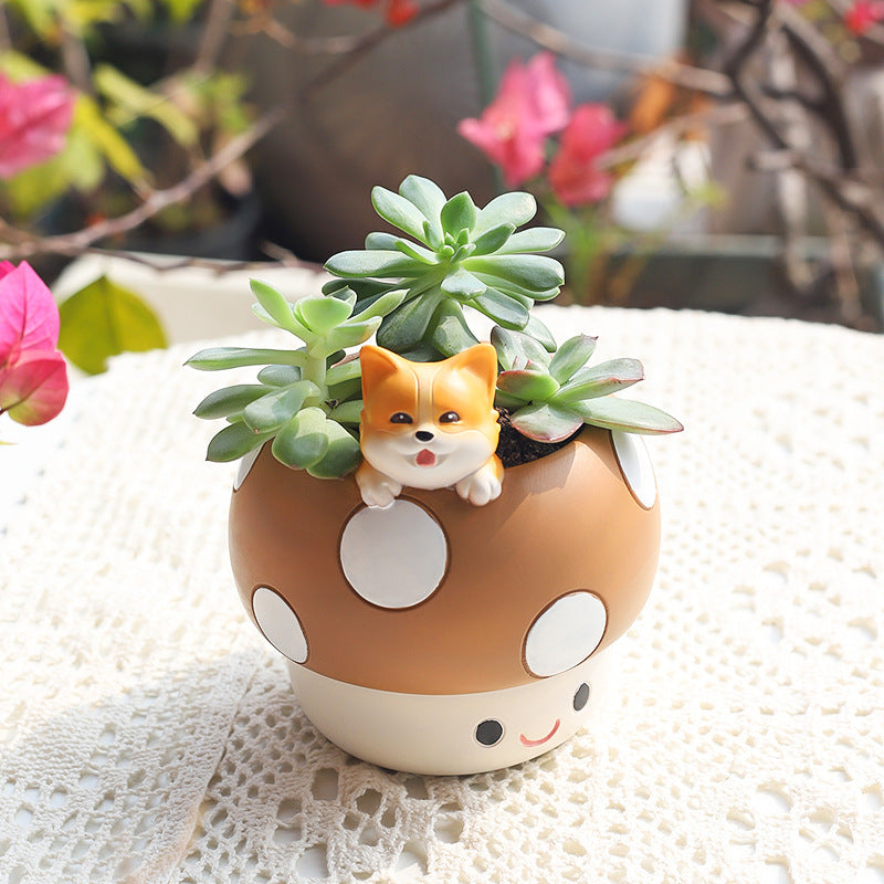 Horticultural Cartoon Creative Fun Mushroom Resin Flower Pot Container Desktop Landscape Potted Flower Utensils - Korvel