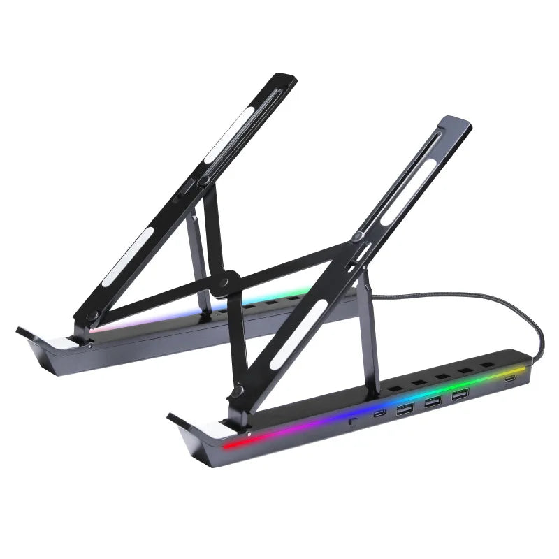 RGB Laptop Stand Adjustable 6 Gear Height Heat Dissipation USB Type-c Hub Ergonomic Notebook Holder for MacBook Tablet Phone - Korvel