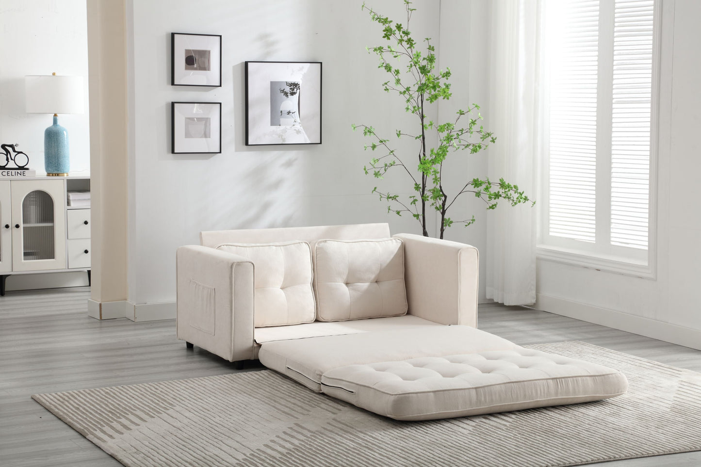 Canapé-lit futon convertible 3 plis - Gris foncé, Gris clair et Beige