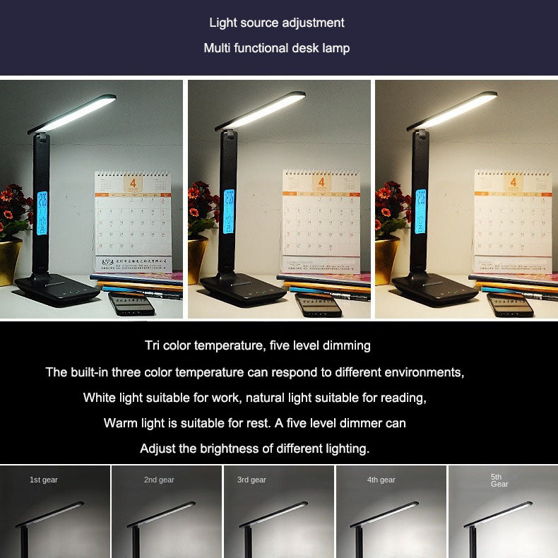 Folding alarm clock, time display, learning, reading, business, office, adjustable light, eye protection desk lamp - Korvel
