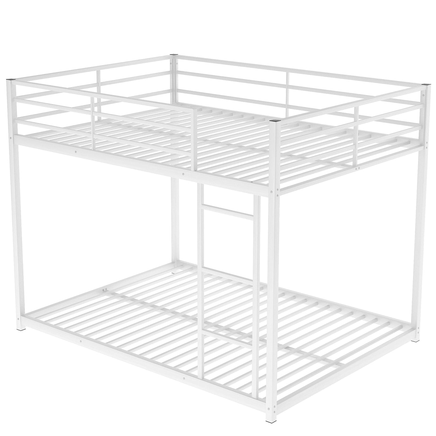 Full over Full Metal Bunk Bed, Low Bunk Bed with Ladder White - Korvel