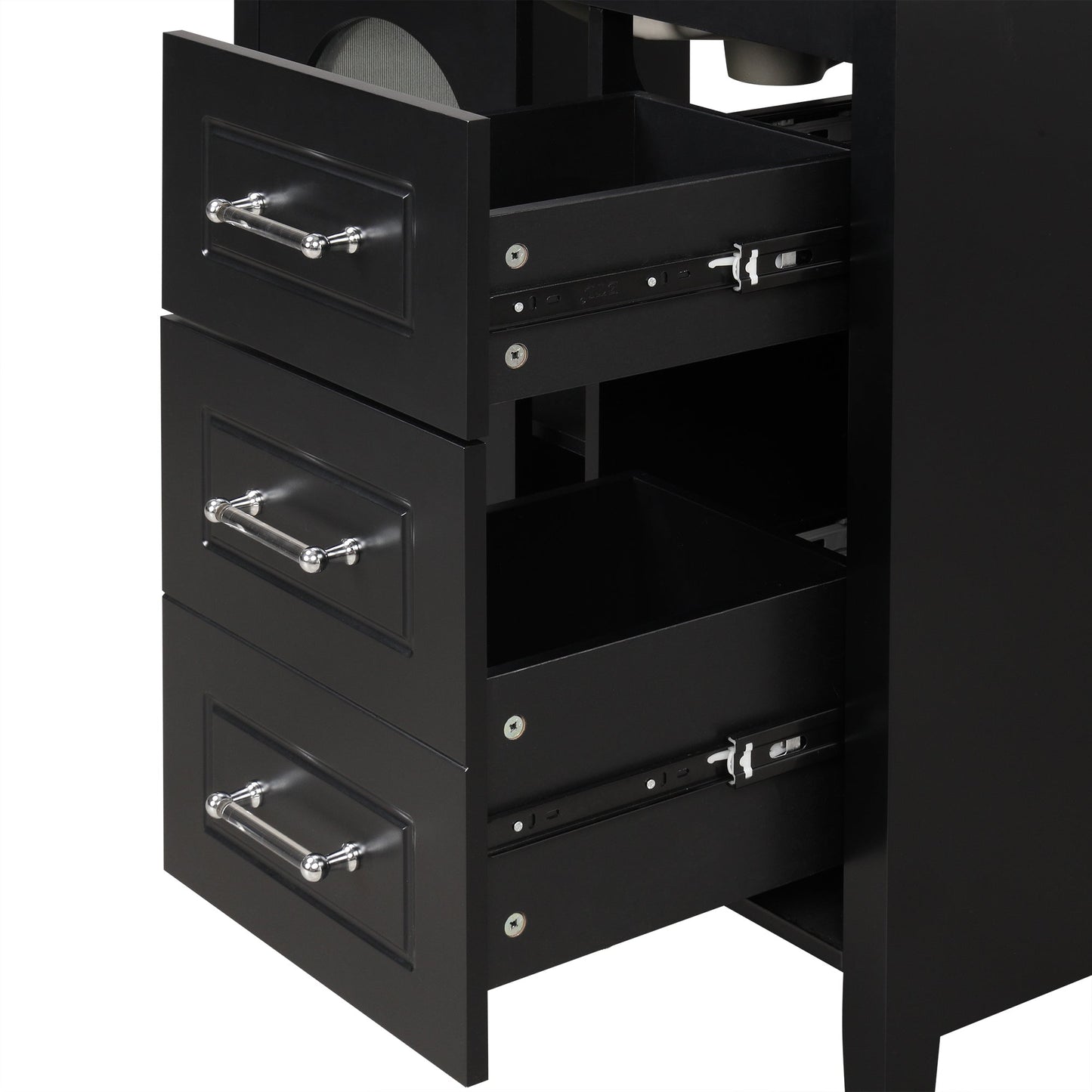 30" Bathroom Vanity with Sink, Bathroom Vanity Cabinet with Two Drawers and Door, Adjustable Shelf, Solid Wood and MDF, Black - Korvel