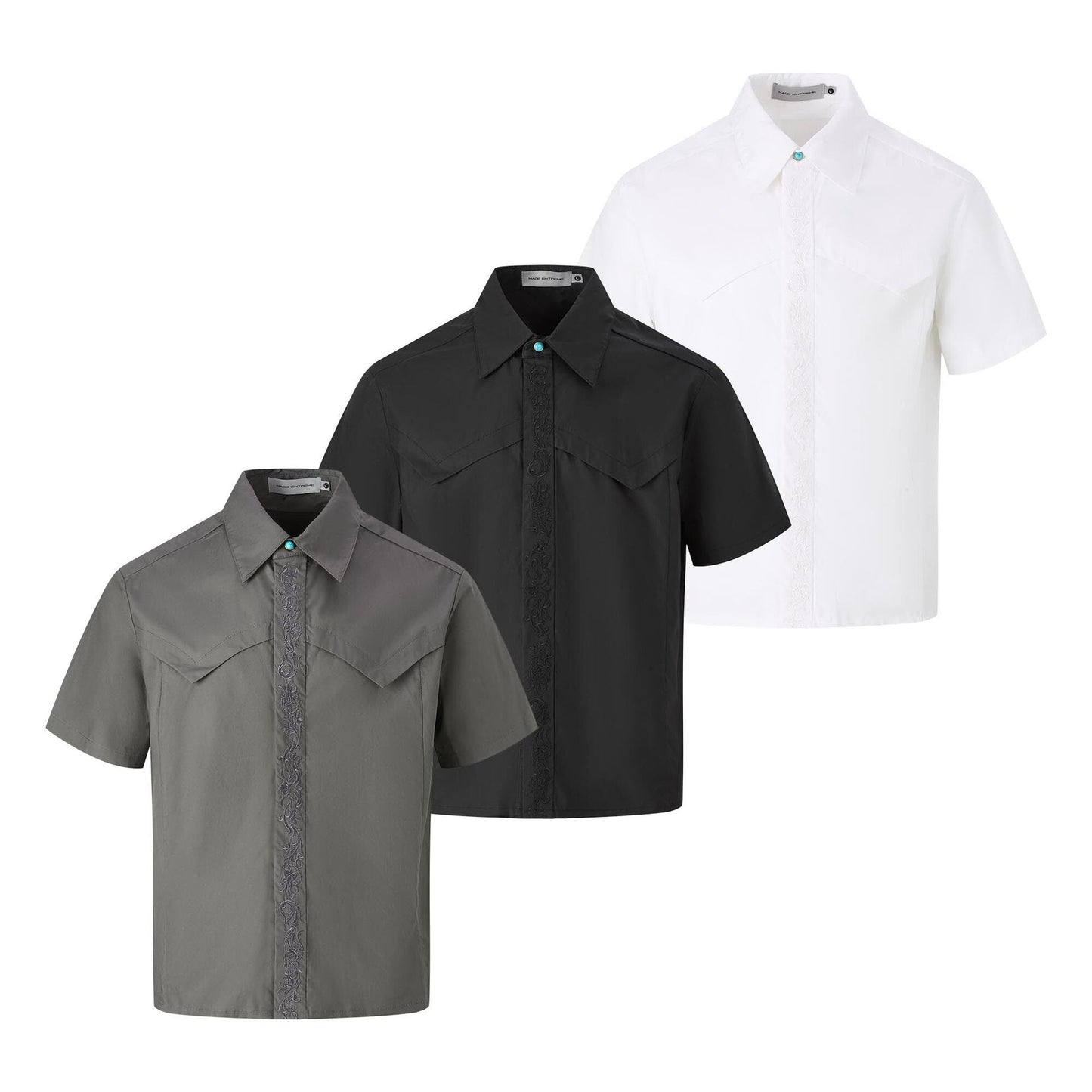 Men's Loose Fit Embroidered Short Sleeved Shirt