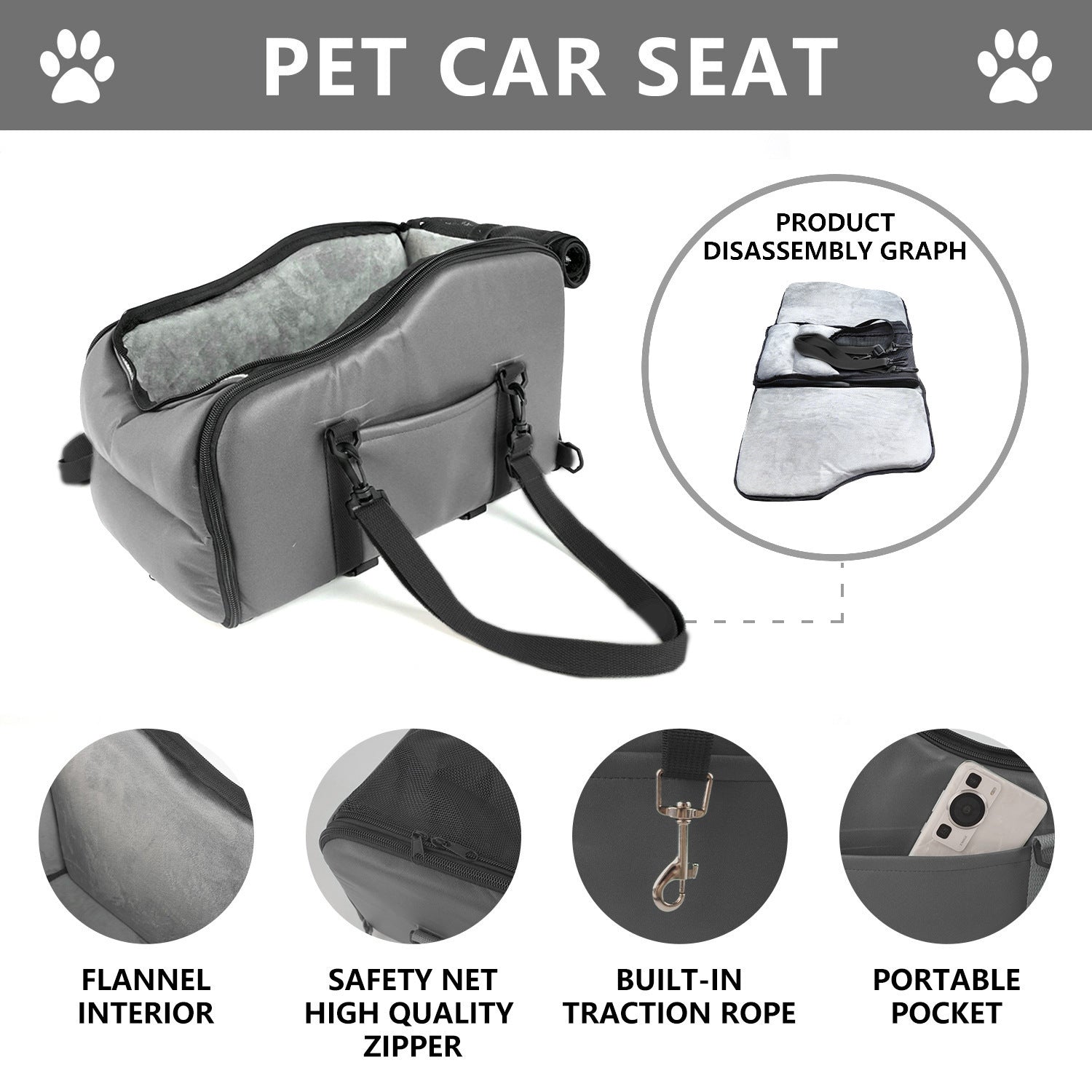 Portable pet bed for outings car travel safety seat center console car cushion car dog bed small dog ride artifact - Korvel