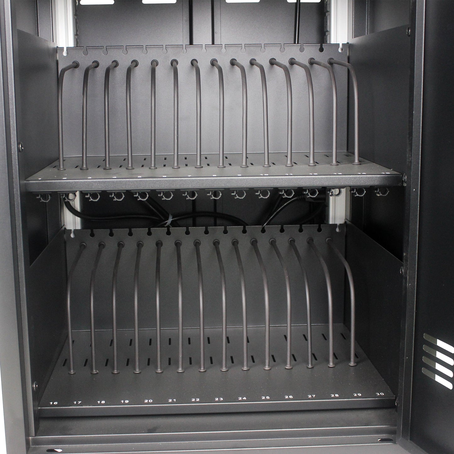 Mobile Charging Cart and Cabinet for Tablets Laptops 30-Device With Combination Lock--Black - Korvel